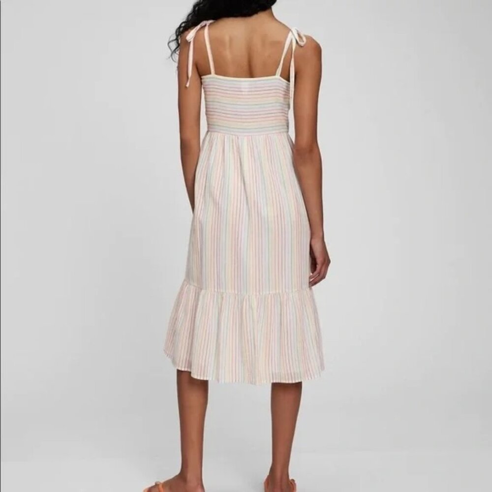 Gap Women’s Crinkle Gauze Tie-Shoulder Tiered Midi Dress | NWT